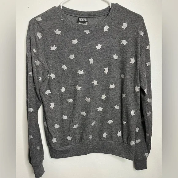 Cat Face Head Sweater / silver and gray Modern Lux Brand Size XS - Picture 2 of 6